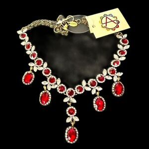 New NWT Amrita Singh Ruby Red Crystal Necklace - Wedding temple Bollywood